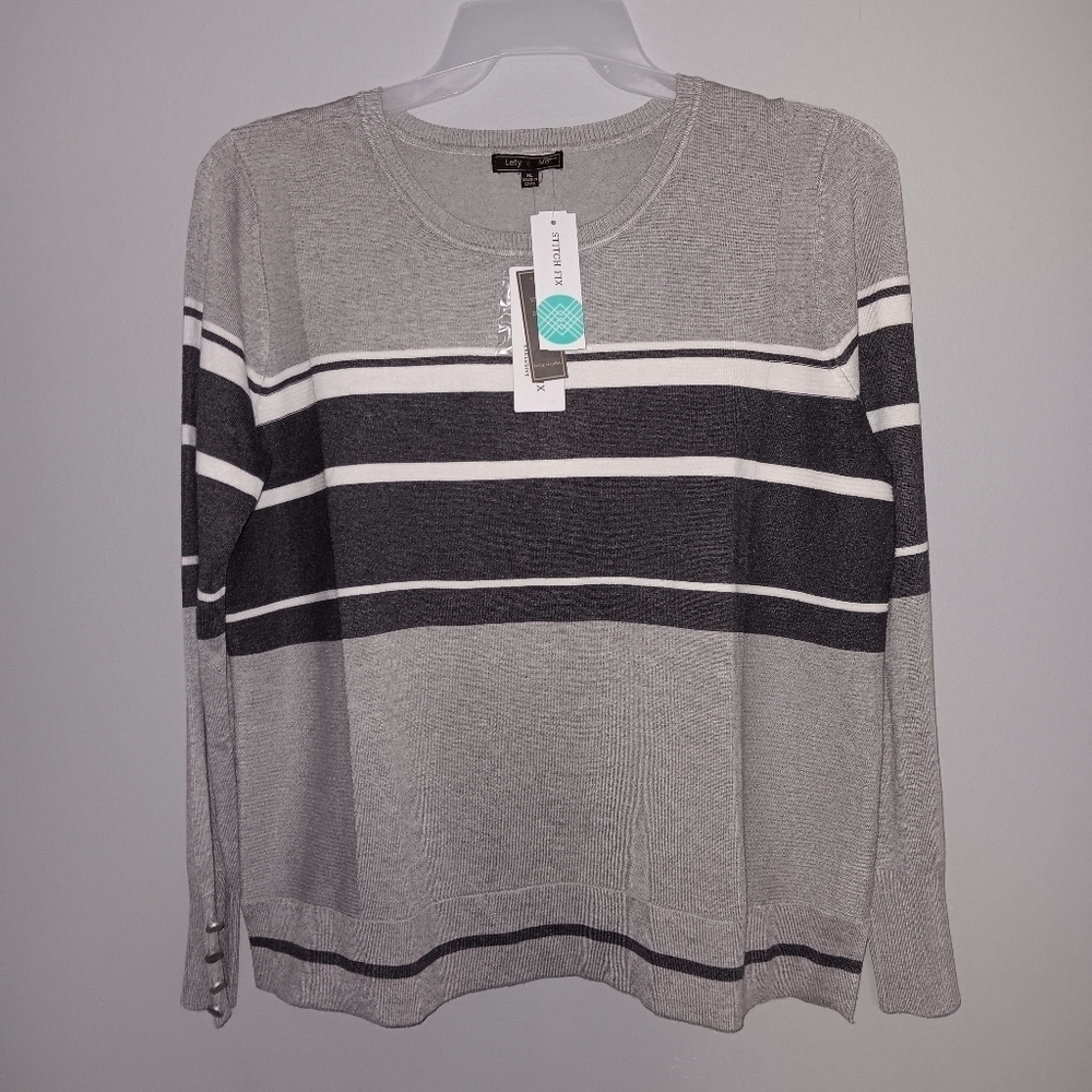 Lety and Me Elise side ribbed  pullover sweater light gray size XL stitc…